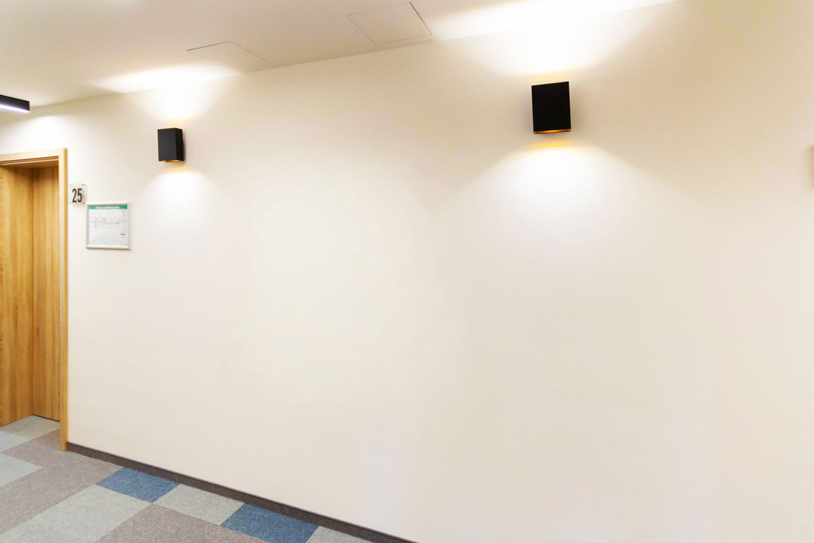 Vorher - Künstlerische Eulen-Wandgestaltung Leere Hotelwand vor Wanddruck Schweiz